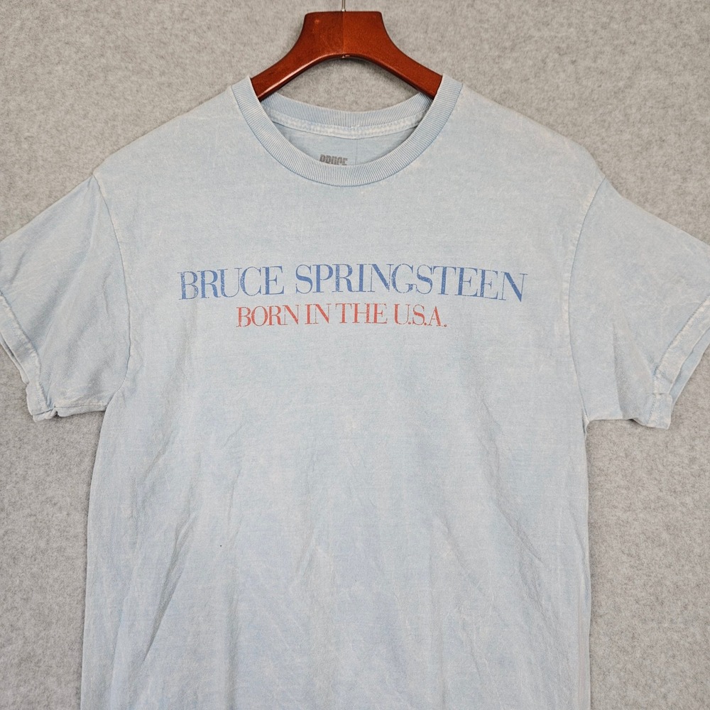 Bruce Springsteen Born in the USA Acid Wash Graphic T-Shirt Light Blue Medium
